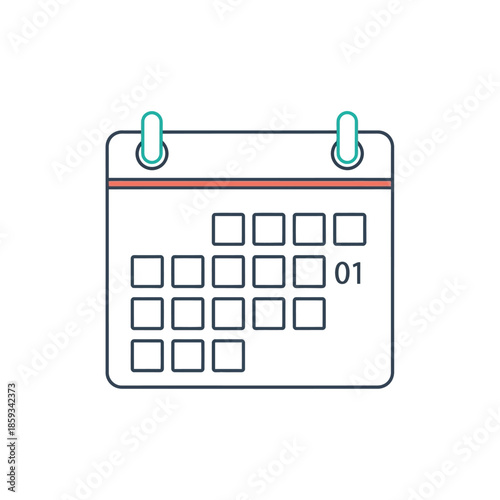 Simple calendar icon with date 01 highlighted, graphic design element