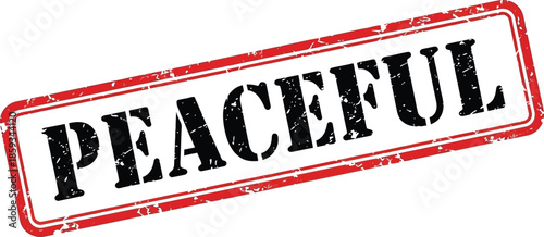 A red stamp with the word peaceful prominently displayed in bold black capital letters is shown against a white background