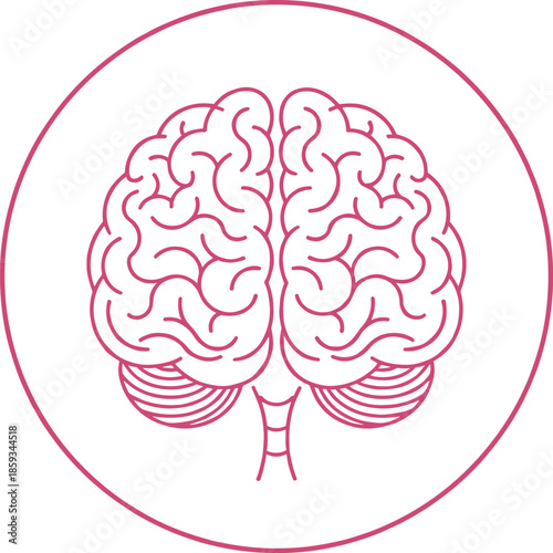 Human brain outline illustration inside circular frame in minimal line art style representing mind intelligence neuroscience and mental health