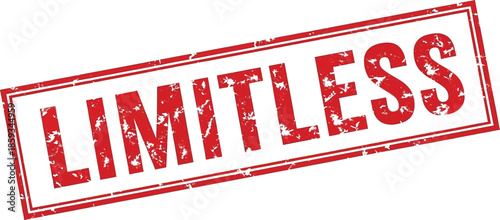 A striking red rectangular stamp boldly declares the word limitless suggesting boundless potential and freedom