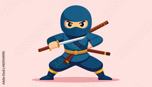 Cartoon Ninja Ready for Action with Swords.