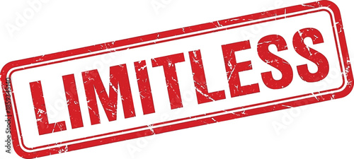 A vibrant red rectangular stamp boldly proclaims the word limitless in striking capital letters conveying a message of boundless potential