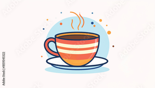 Illustration of a Cup of Coffee with Stripes and Steam.