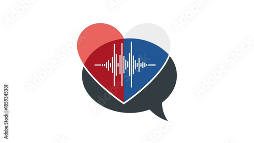 Heartfelt communication and emotional expression concept, featuring a vibrant heart and speech bubble integrated with a dynamic sound waveform, symbolizing deep connection and mutual understanding