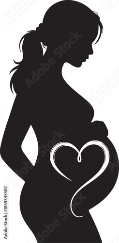 Silhouette of pregnant woman with heart