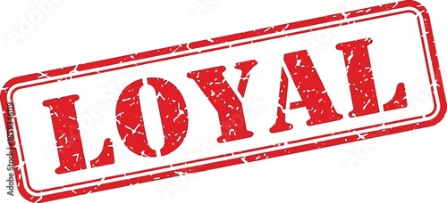 A prominent red rubber stamp displaying the word loyal in bold uppercase letters isolated on a stark white background