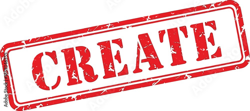 A distressed red rectangular stamp displaying the word create in bold capital letters isolated on a white background