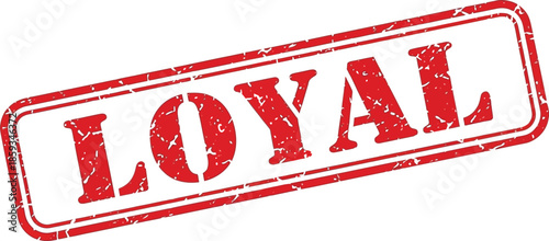 A rectangular red stamp with the word loyal prominently displayed in bold uppercase letters is shown on a white background
