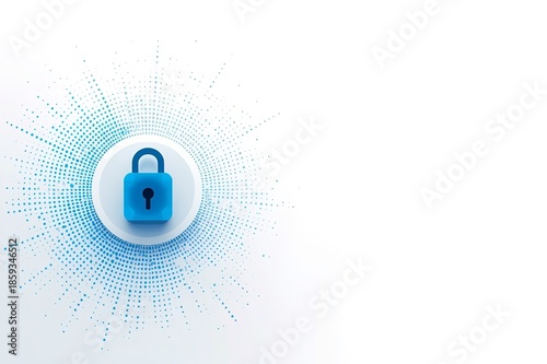 A blue padlock icon on a white background with a blue dotted pattern