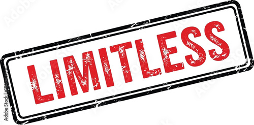A bold red stamp displaying the word limitless within a rectangular black frame suggesting boundless potential