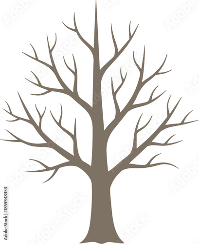 Minimalist Flat Design Silhouette of Bare Winter Tree without Leaves Illustration
