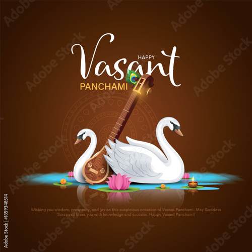 Vector illustration of happy Vasant Panchami puja of India. Creative design for banner, poster, card.