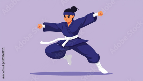 Determined female ninja in action pose, ready to strike.