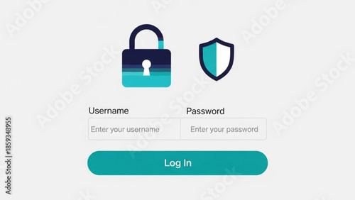 Secure login interface with padlock and shield icons on gray background for online authentication