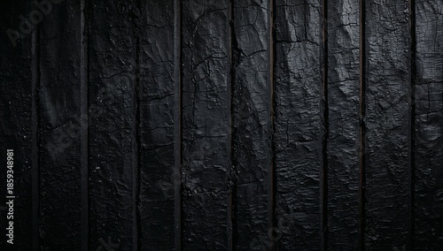 Detailed Shou Sugi Ban Charred Wood Texture, Deep Black Burnt Timber Cladding with Cracks and Silver Ash Highlights