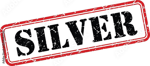 A detailed view of a rectangular red stamp displaying the bold black text reading silver prominently