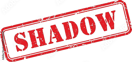 A red stamp with the word shadow prominently displayed inside a rectangular frame on a white background