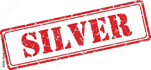 A rectangular red stamp with the word silver boldly displayed in large distressed dark red letters
