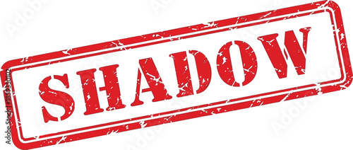 A rectangular red stamp with the word shadow boldly displayed in white creating a striking visual contrast