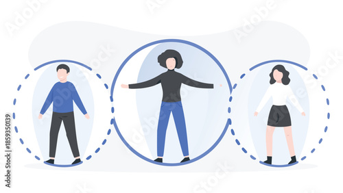 Digital illustration of personal evolution and growth with three people in circles