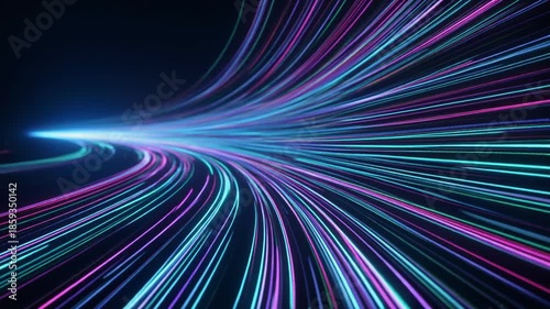 Futuristic light trails glide through neon space.