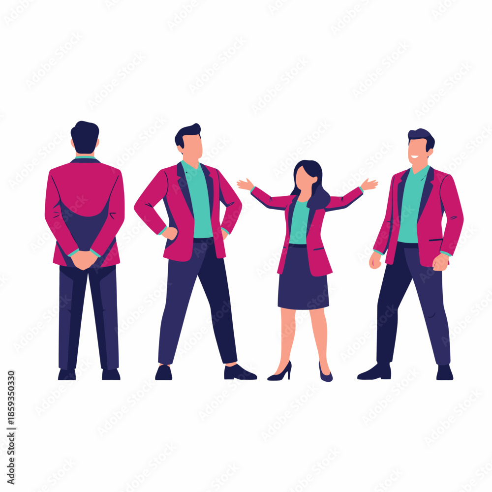 Obraz premium Diverse Business Team Standing Together Corporate Professionals Modern Flat Illustration