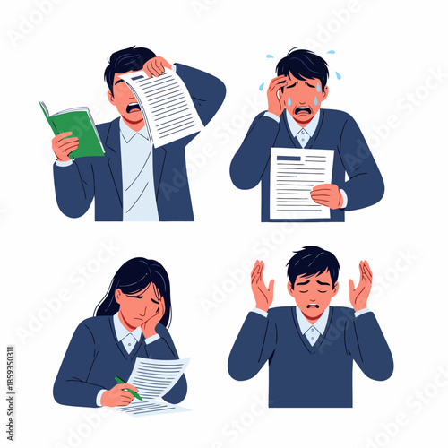 Overwhelmed Business People Experiencing Stress Anxiety and Burnout While Working with Documents