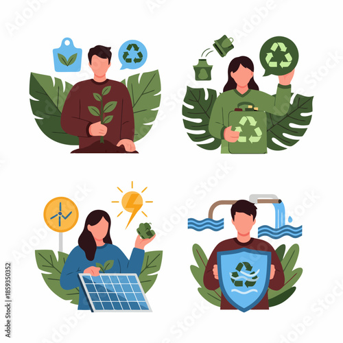 Eco Friendly Lifestyle Illustrations Renewable Energy Recycling Sustainability and Conservation