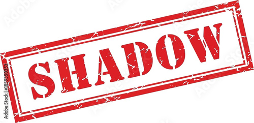 A red rectangular stamp with the word shadow boldly printed in white isolated on a clean white background