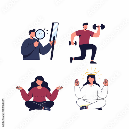 Diverse People Practicing Self Improvement Fitness Meditation Self Discovery Concepts
