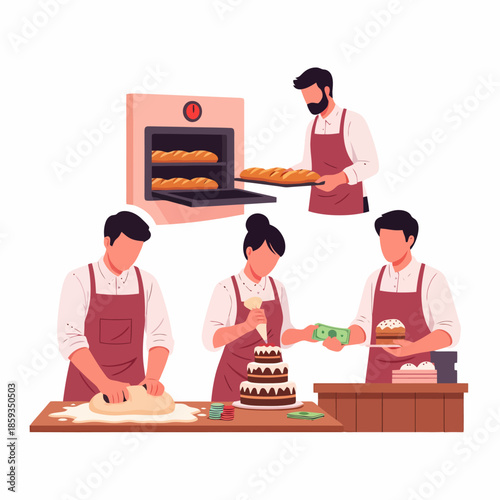 Baking Team at Work From Dough to Sale Creating Delicious Pastries and Bread in a Professional Kitchen