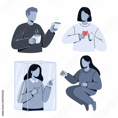 Vector Illustration of People Representing Connection Isolation and Support with Minimalist Design