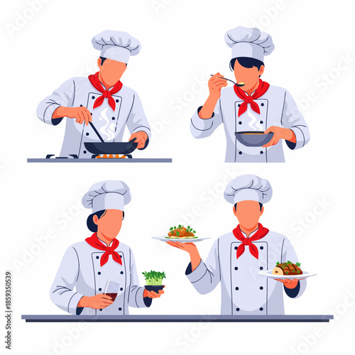 Four Chefs in Action Cooking Tasting Serving Gourmet Food Fine Dining Experience Set