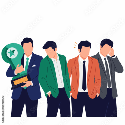 Successful Business Team Celebrating Victory Holding Trophy and Award for Achievement and Recognition