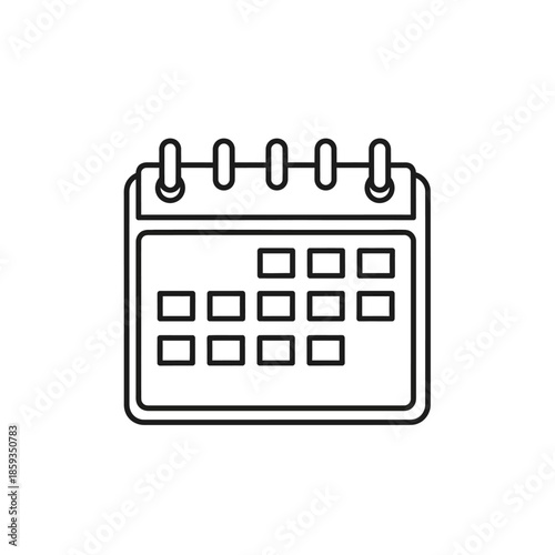 Simple outline icon of a desk calendar with spiral binding, black and white illustration.