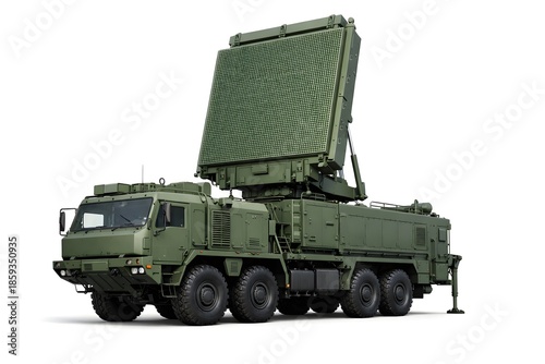 Mobile Early Warning Air Defense Radar Vehicle with Phased-Array Antenna on White Background