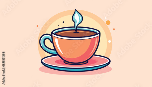 Illustration of a Steaming Cup of Coffee on a Saucer.