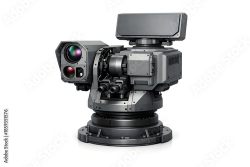 Compact Anti-Drone Air Defense Turret with Optical and Radar Sensors on White Background