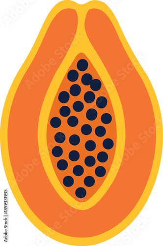 Vibrant orange papaya cut open with black seeds visible inside