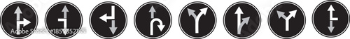 Navigation road arrows set with turning, straight and crossroad directions on Transparent background. turning, straight, and location point marks for driving route. Road navigation arrows. Traffic rou