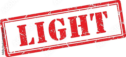 A distressed red rectangular stamp boldly displays the word light in uppercase lettering isolated on a white background