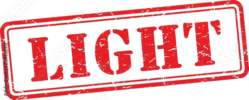 A rectangular red stamp with the word light prominently displayed in bold distressed white lettering