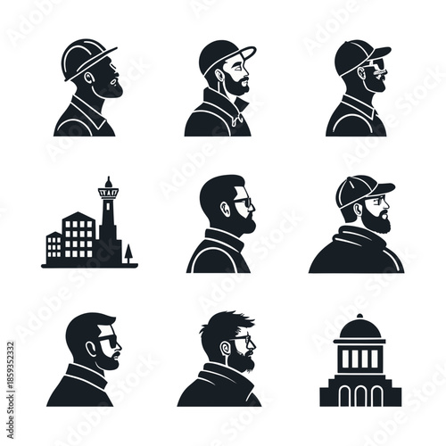 Silhouettes of men in various professions Vector
