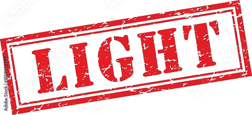 A distressed red rubber stamp displaying the word light in bold uppercase lettering on a white background is shown