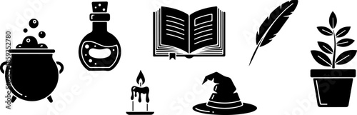 Fantasy Castle and Landmark Silhouette Collection Black and White