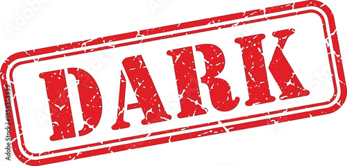 A red grunge stamp displaying the word dark in bold capital letters isolated on a plain white background