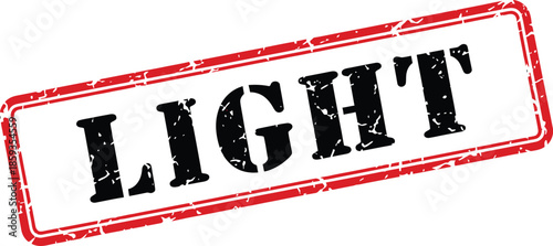 A red rectangular stamp displaying the word light in bold black capital letters is prominently showcased on a white background