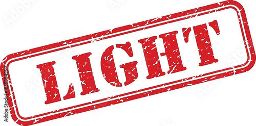 A rectangular red stamp with the word light boldly printed in larger distressed capital letters is displayed