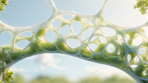 Green hydrogen energy network structure connecting nature and sky.