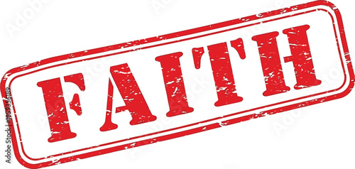 A prominent red stamp displaying the word faith in bold uppercase lettering on a white background